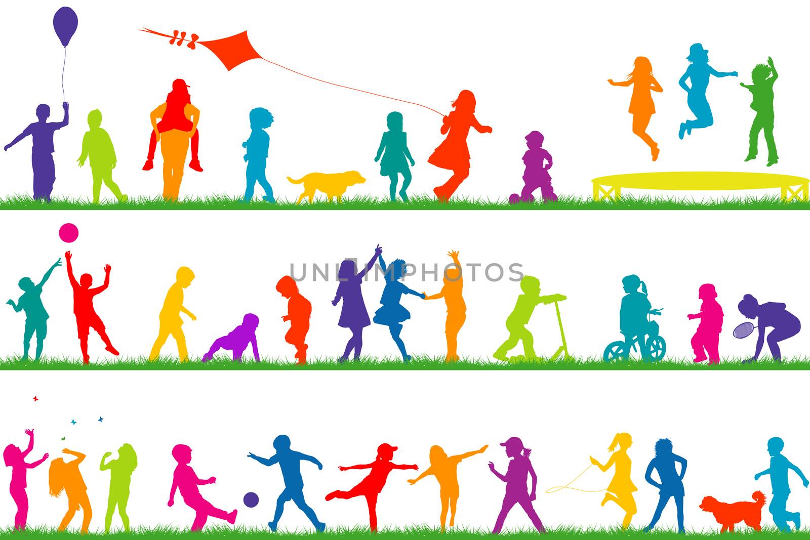 Colored children silhouettes playing outdoor by hibrida13