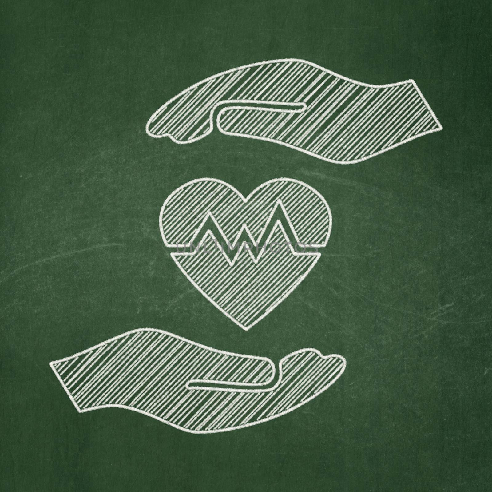 Insurance concept: Heart And Palm icon on Green chalkboard background