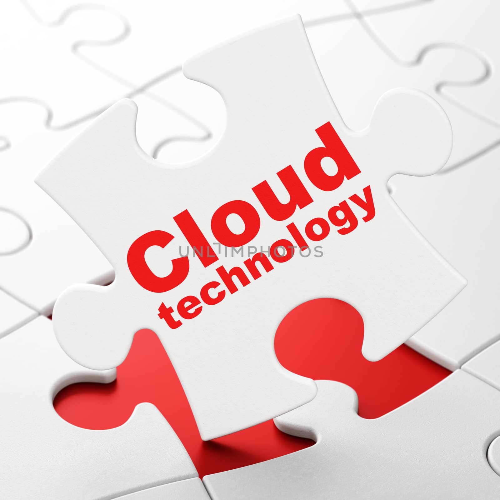 Cloud networking concept: Cloud Technology on White puzzle pieces background, 3d render