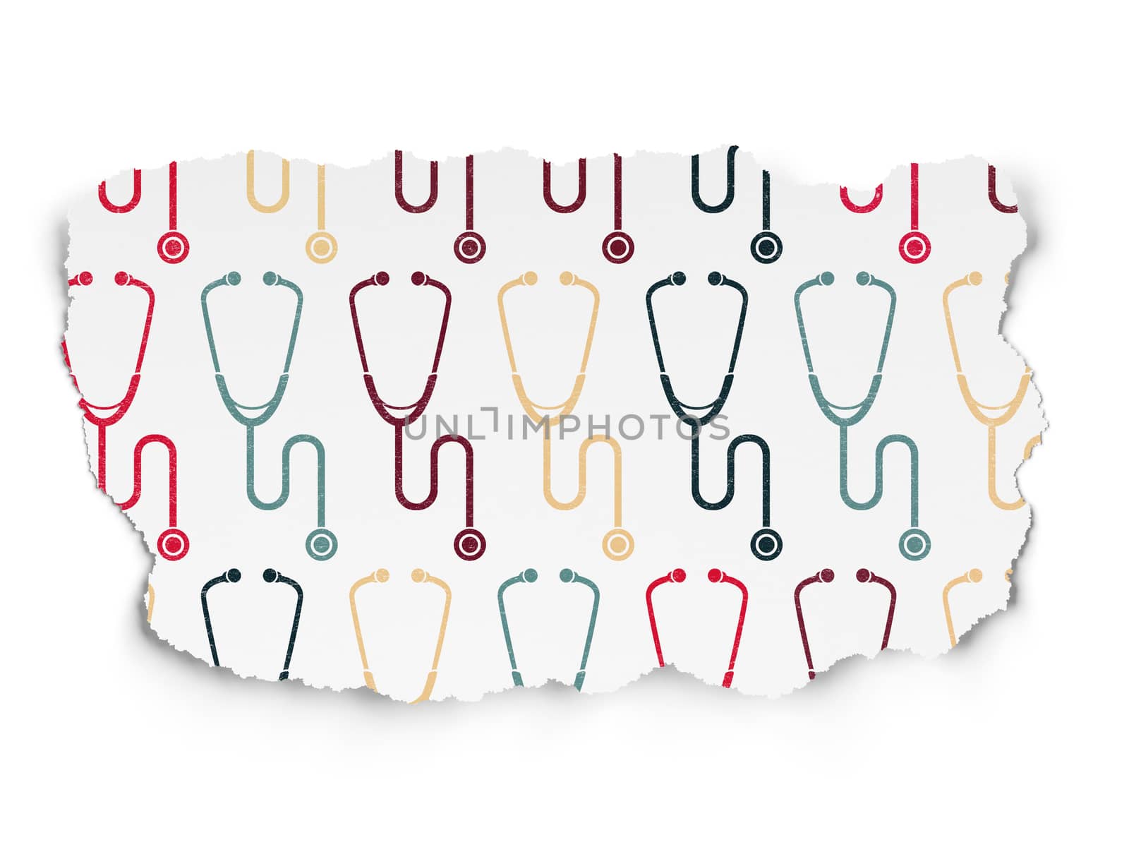 Health concept: Stethoscope icons on Torn Paper background by maxkabakov