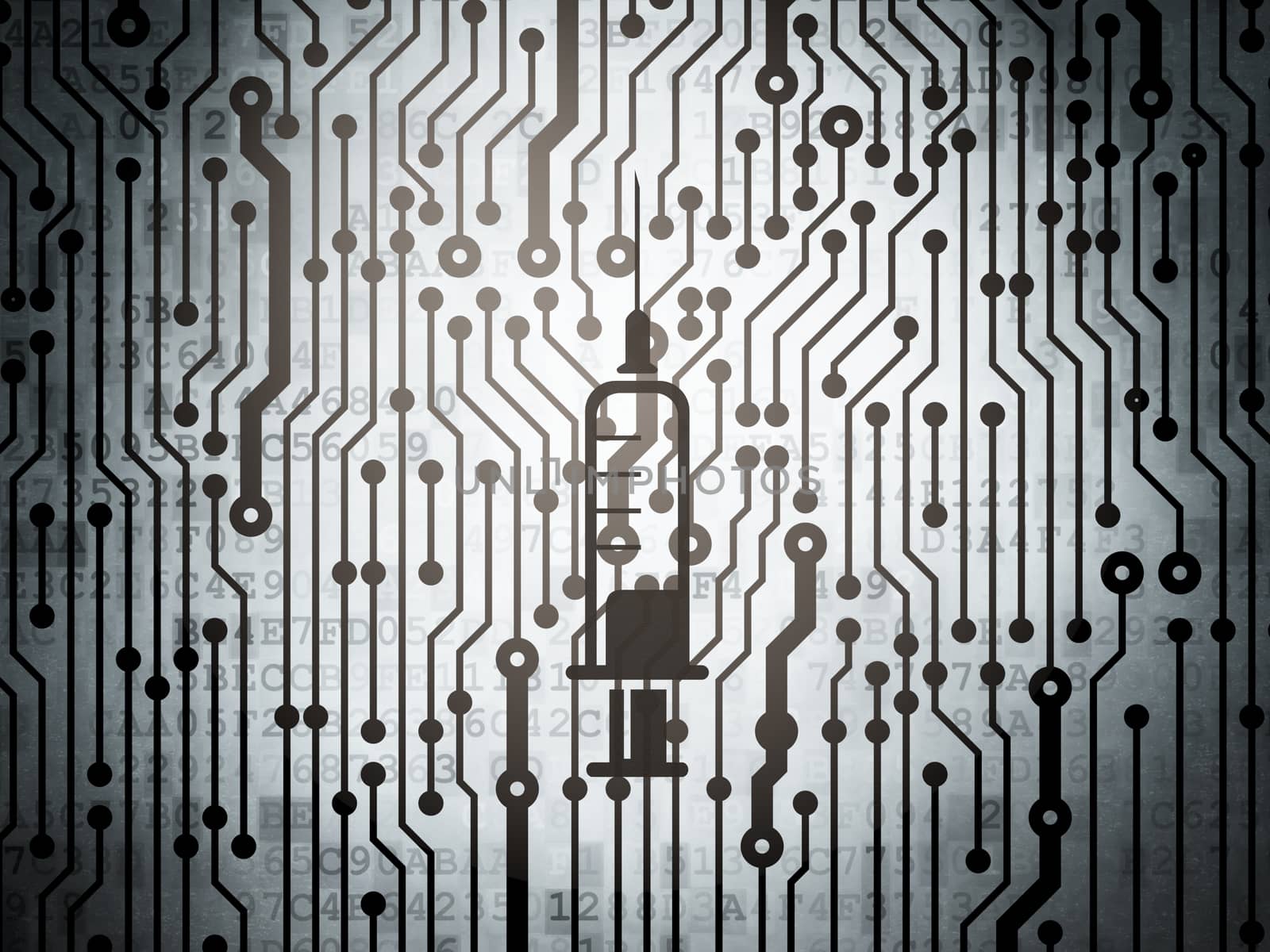 Health concept: circuit board with Syringe by maxkabakov