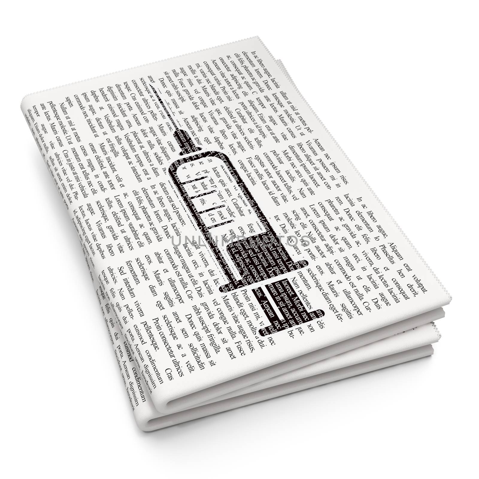 Medicine concept: Pixelated black Syringe icon on Newspaper background
