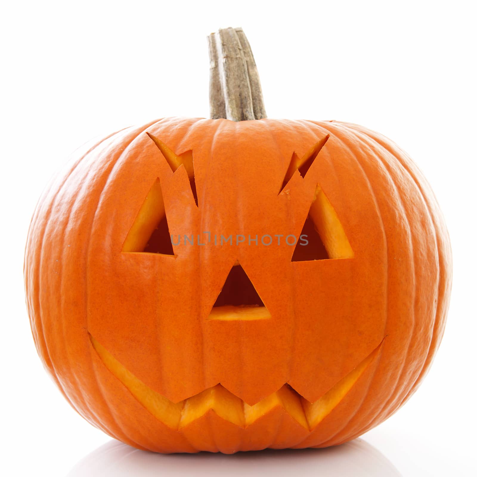 Halloween pumpkin with scary face isolated on white background