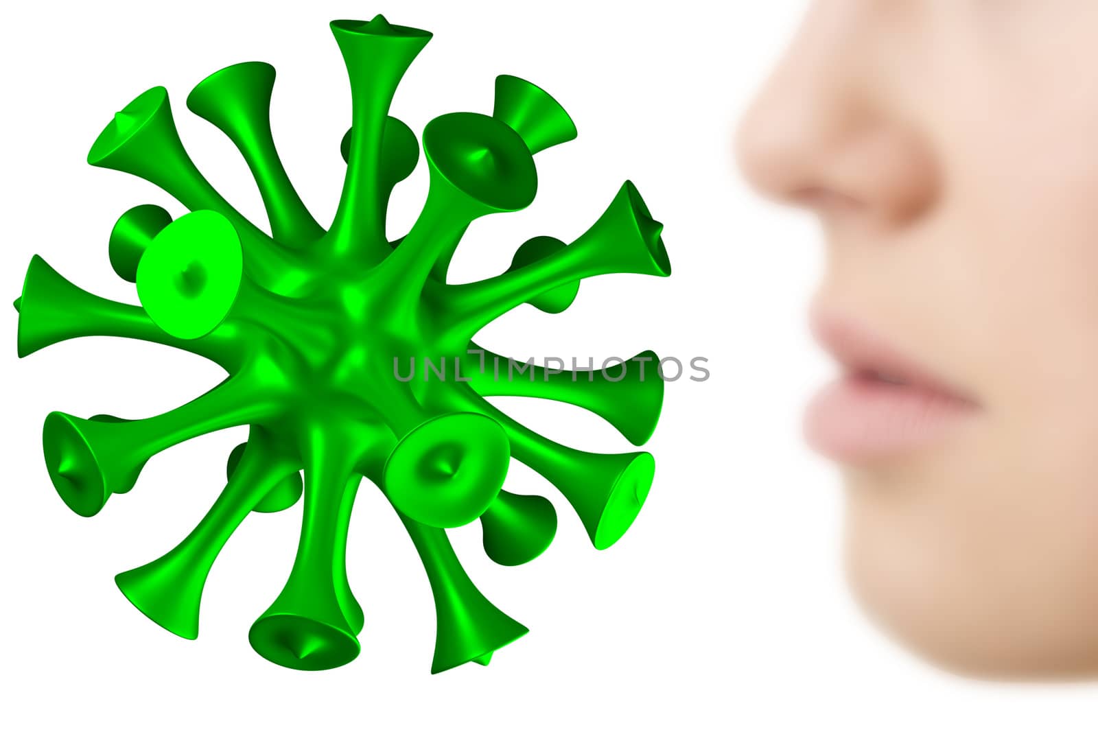 Closeup nose of a woman with virus