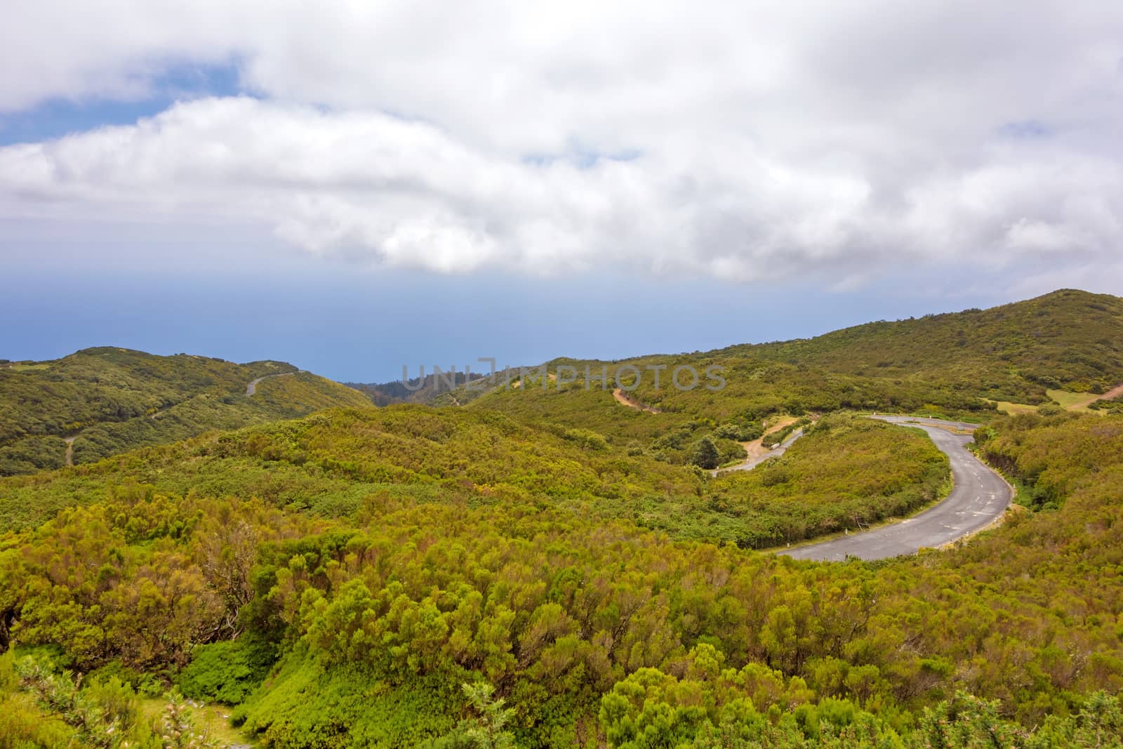 In the mountainous west of Madeira, Portugal - view towards the Atlantic, clouds on the sky