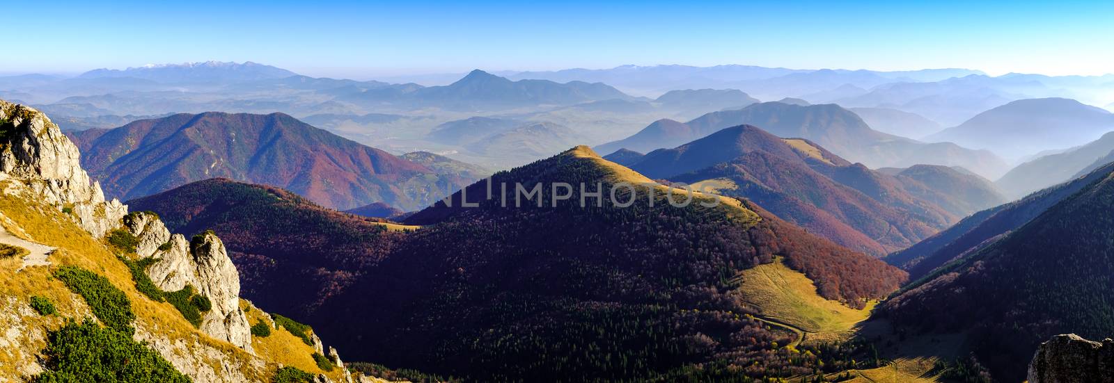 Panoramic landscape view of beautiful autumn mountains, Slovakia by martinm303