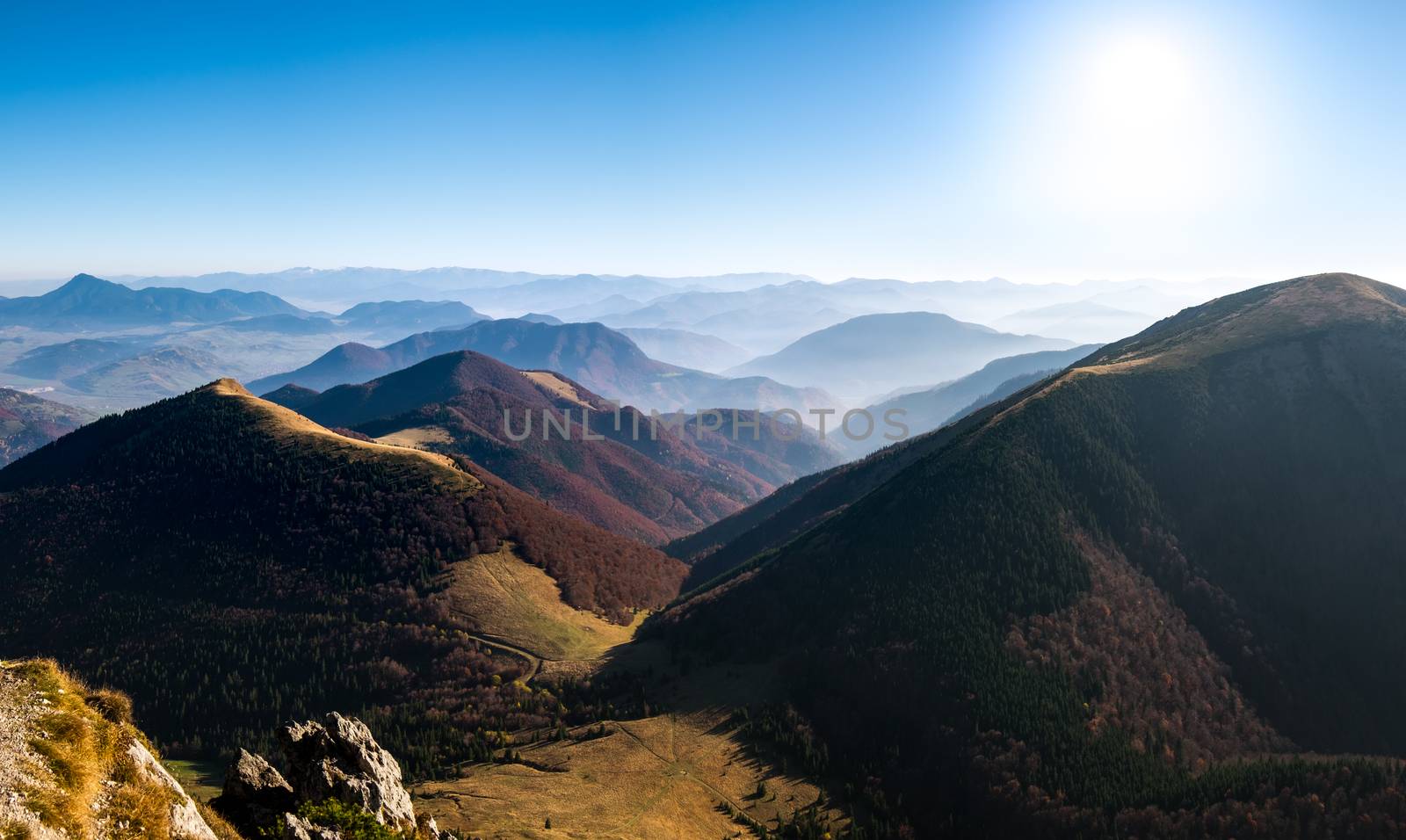 Panoramic landscape view of beautiful autumn hills and mountains, Mala Fatra, Slovakia