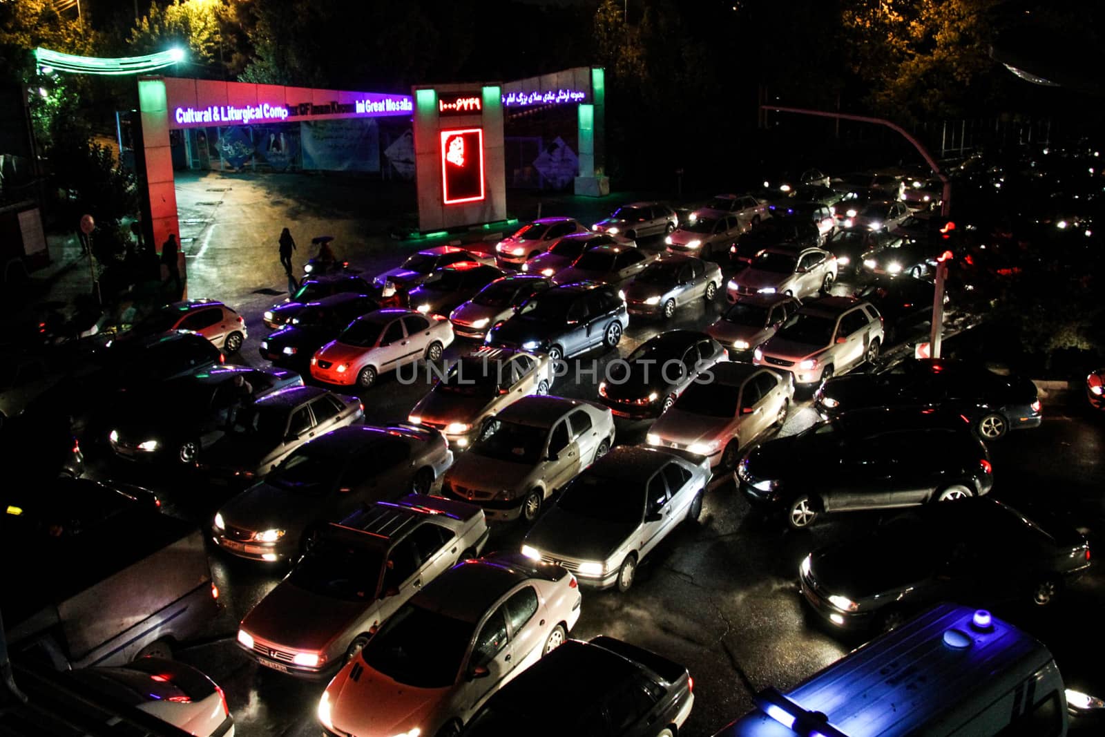 IRAN, Tehran: A massive traffic jam sees cars lined up bumper-to-bumper as rain falls in Tehran, Iran in the evening of November 2, 2015.