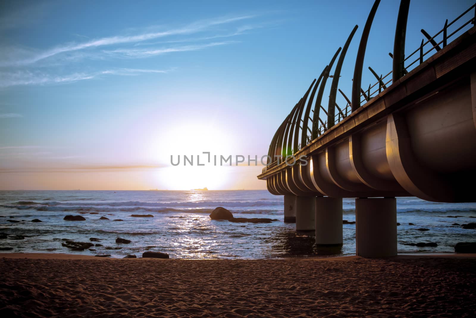 The Umhlanga Pier in durban South Africa In the Sunrise over Indian Ocean