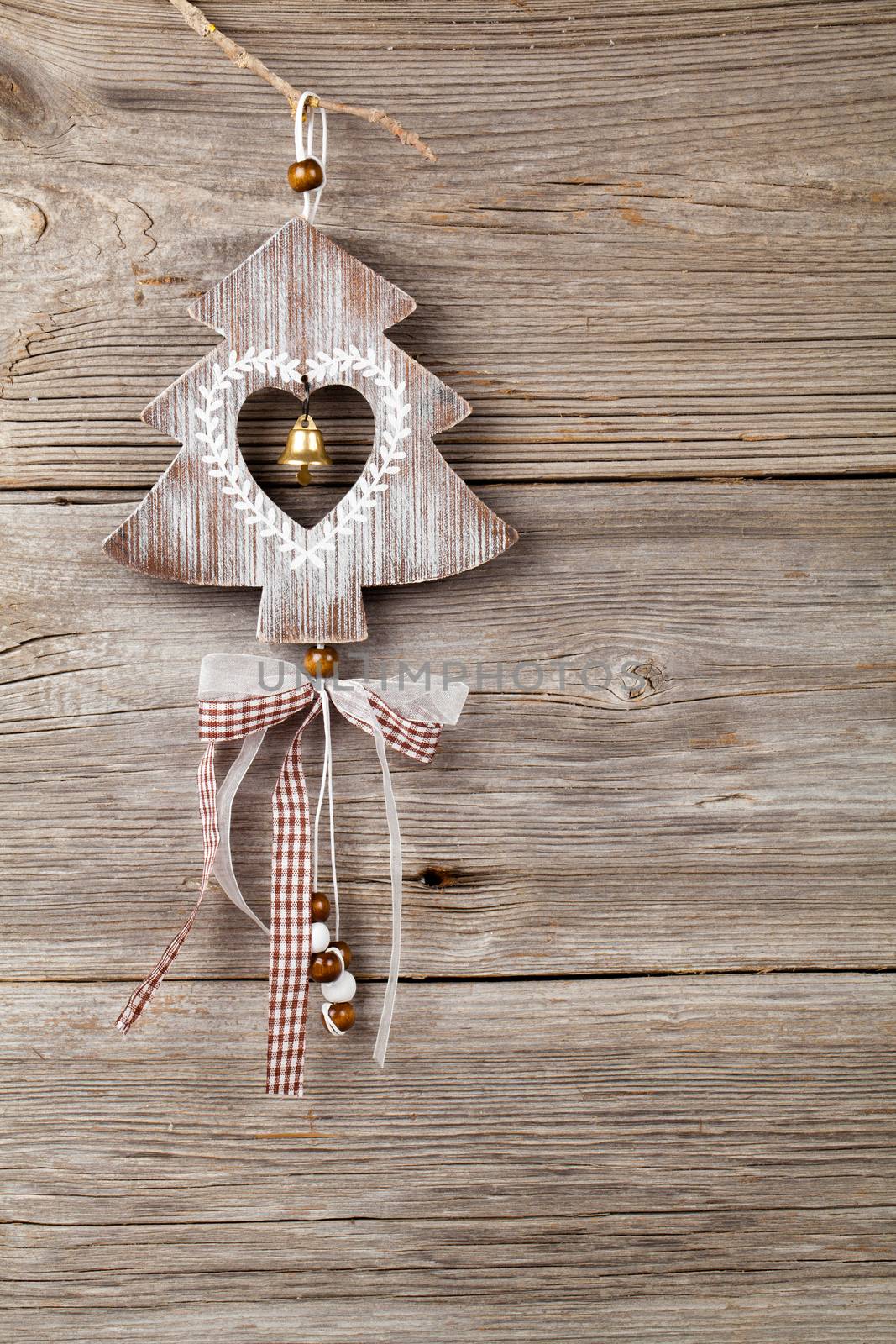 Christmas decoration on wood background, with free space for your text