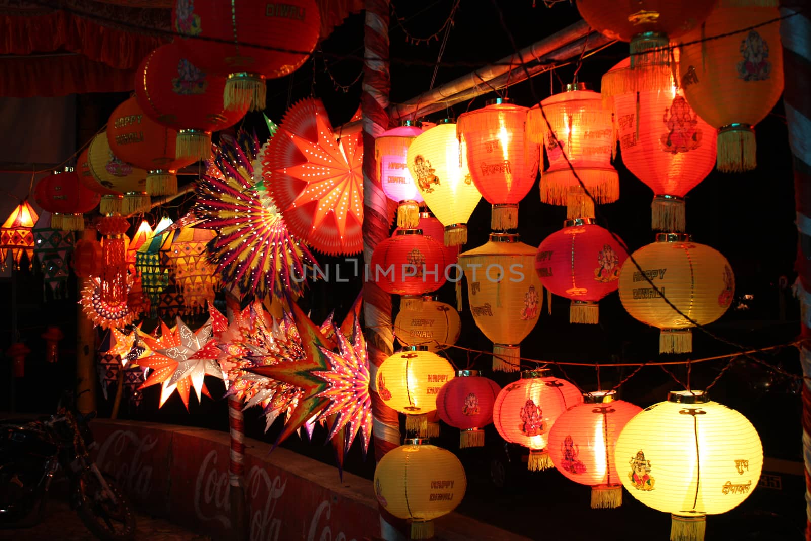 A stall set up to sell various lanterns on the occasion of Diwali festival in India.