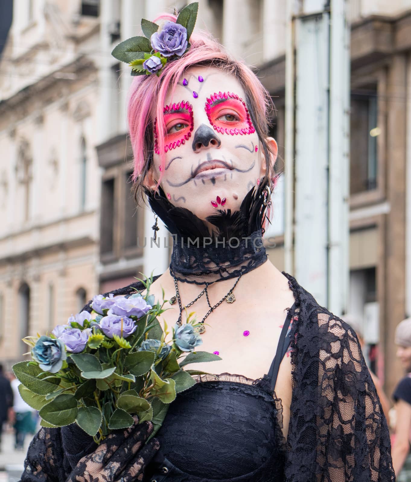 Sao Paulo, Brazil November 11 2015: An unidentified girl in traditional costumes in the annual event Zombie Walk in Sao Paulo Brazil.