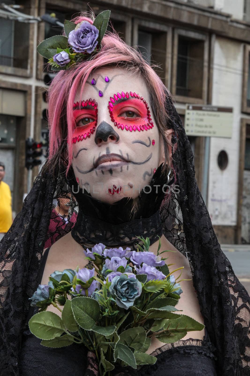 Sao Paulo, Brazil November 11 2015: An unidentified girl in skull costumes in the annual event Zombie Walk in Sao Paulo Brazil.