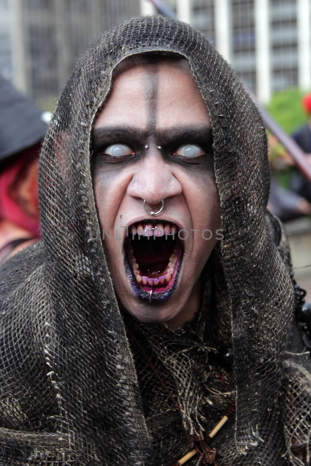 Sao Paulo, Brazil November 11 2015: An unidentified man in scare costumes in the annual event Zombie Walk in Sao Paulo Brazil.