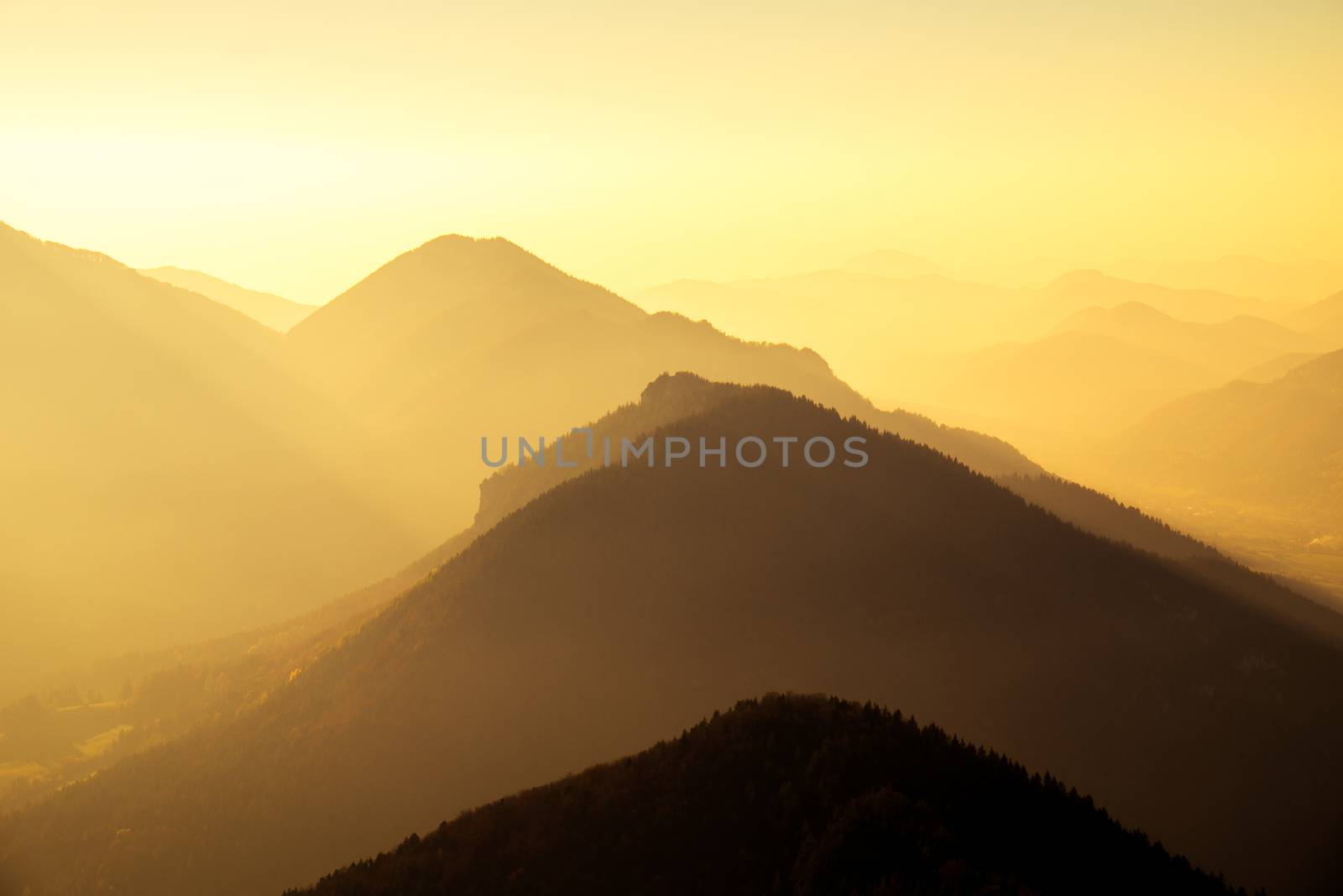 Scenic view of mountains and hills silhouette at sunset, Mala Fatra, Slovakia
