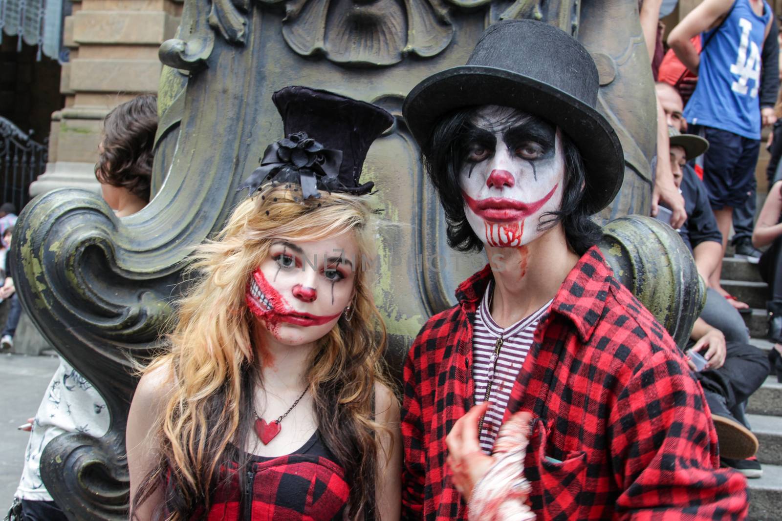 Sao Paulo, Brazil November 11 2015: An unidentified couple with costumes in the annual event Zombie Walk in Sao Paulo Brazil.