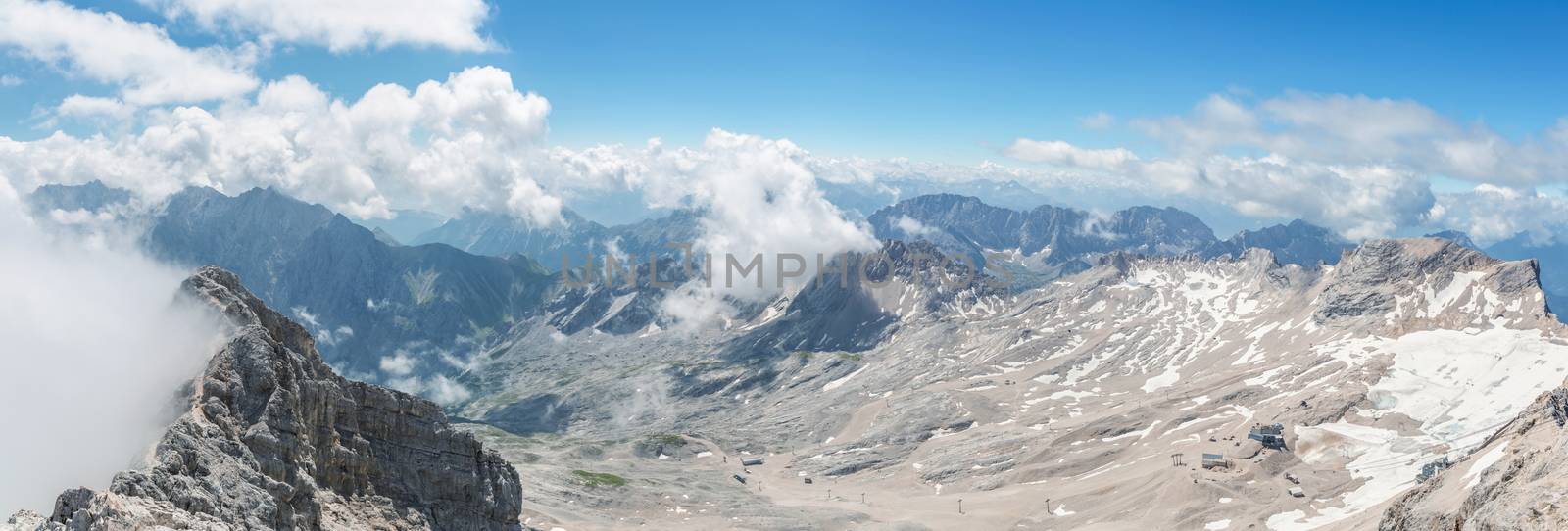 Panorama view of Alpine Alps mountain at Zugspitze top of Germany