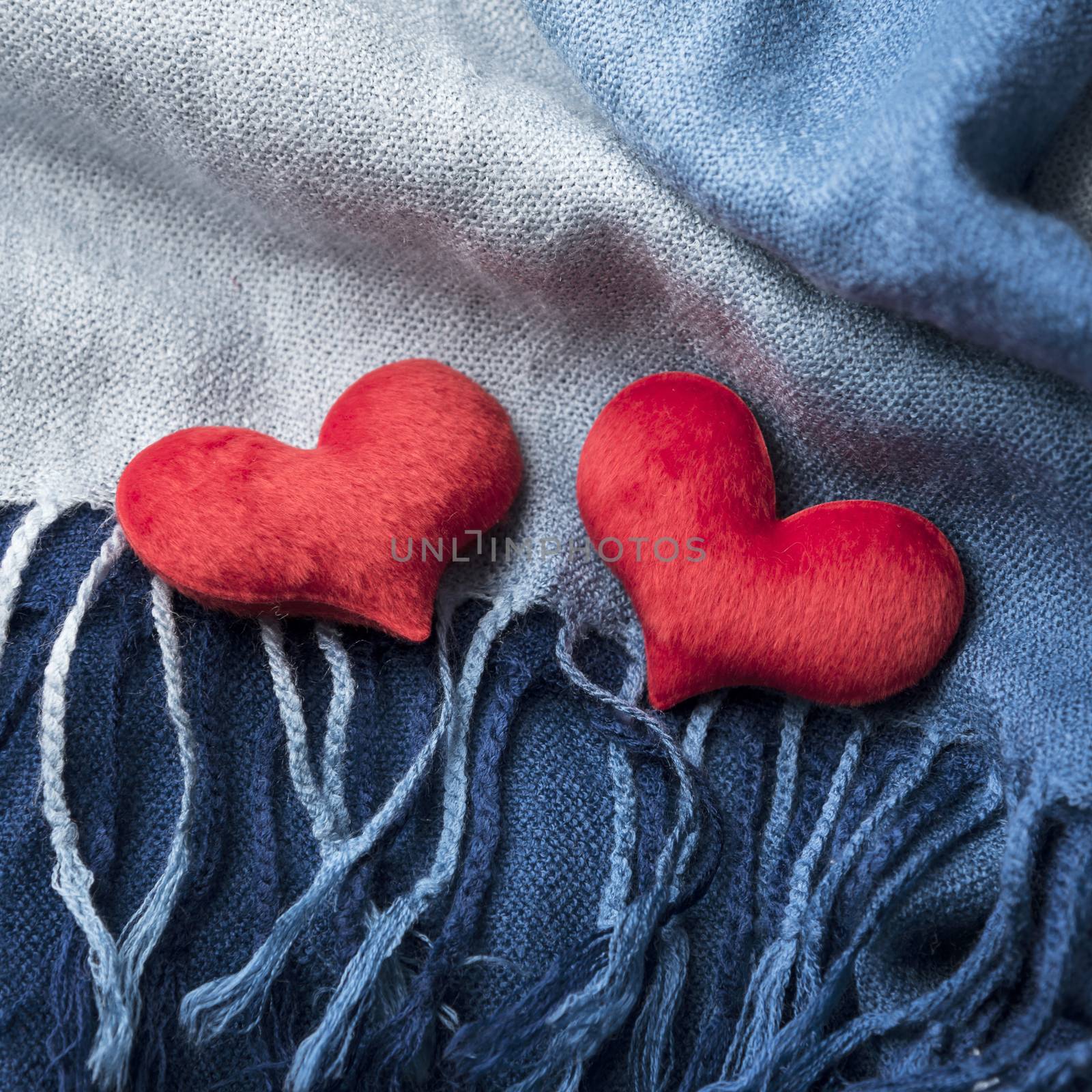 heart shave on blue scarf