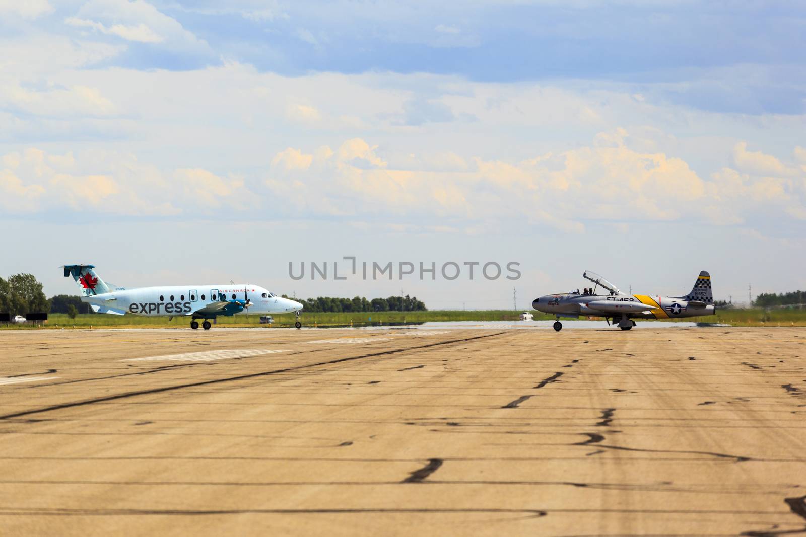 LETHBRIDGE CANADA - JUN 25, 2015: Royal Canadian Air Force CF-18 Hornet tactical fighter aircraft displaying flight agility at the Wing Over Lethbridge  Airshow