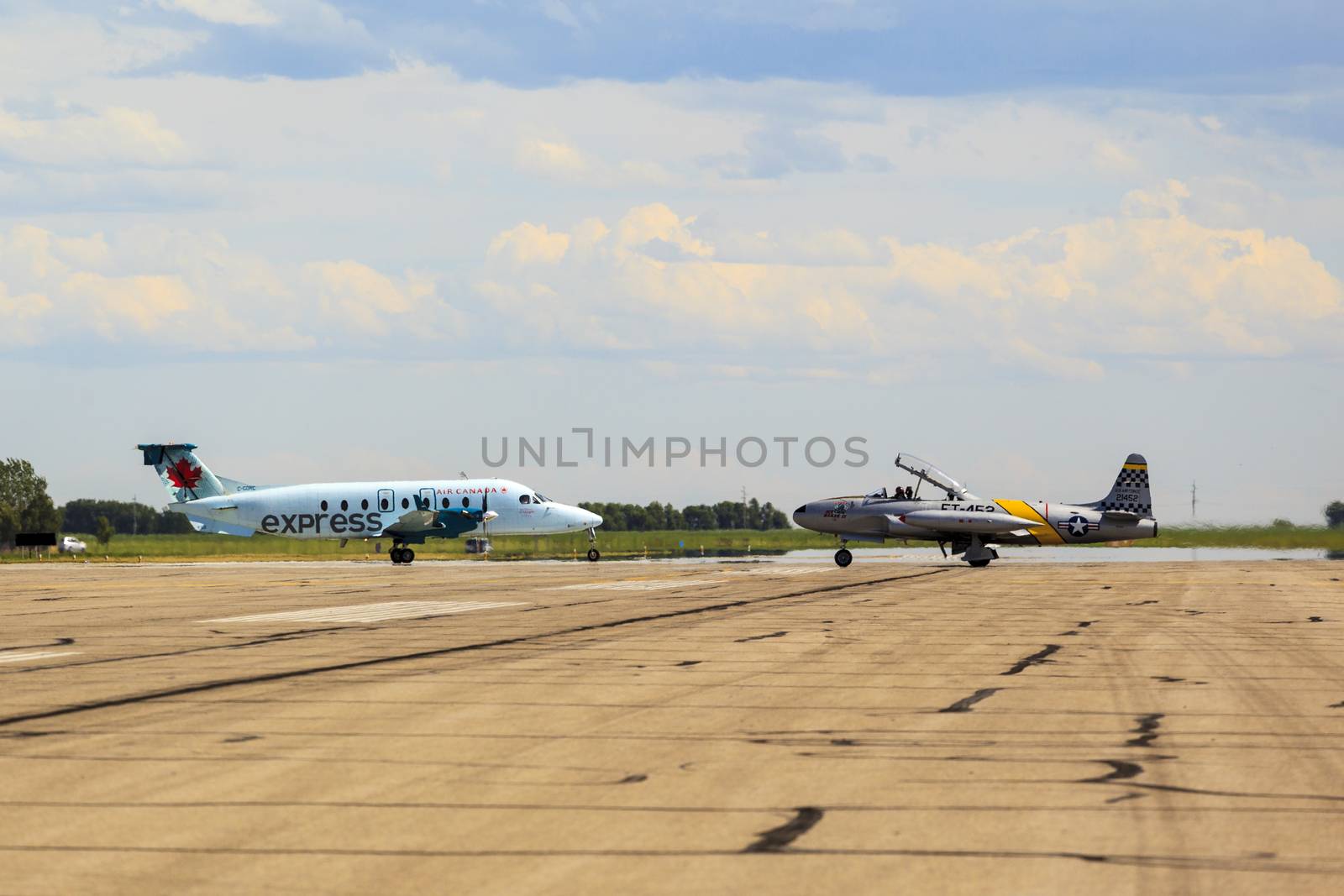 LETHBRIDGE CANADA - JUN 25, 2015: Royal Canadian Air Force CF-18 Hornet tactical fighter aircraft displaying flight agility at the Wing Over Lethbridge  Airshow