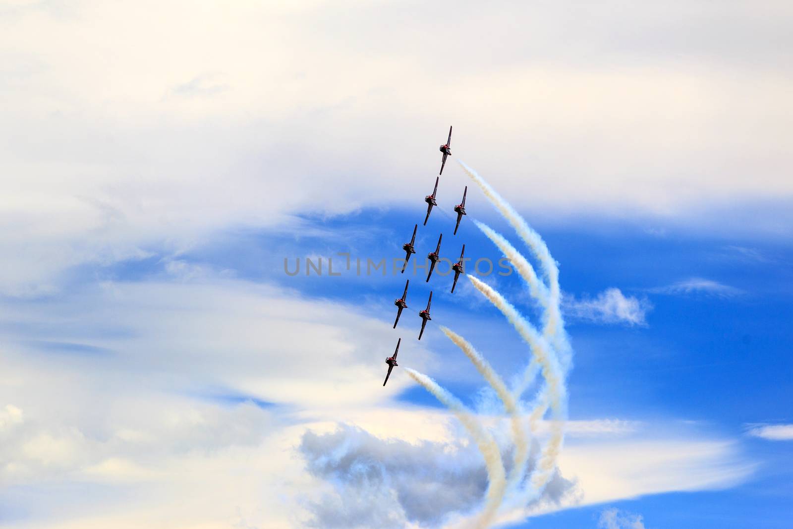 LETHBRIDGE CANADA - JUN 25, 2015: Royal Canadian Air Force CF-18 Hornet tactical fighter aircraft displaying flight agility at the Wing Over Lethbridge  Airshow