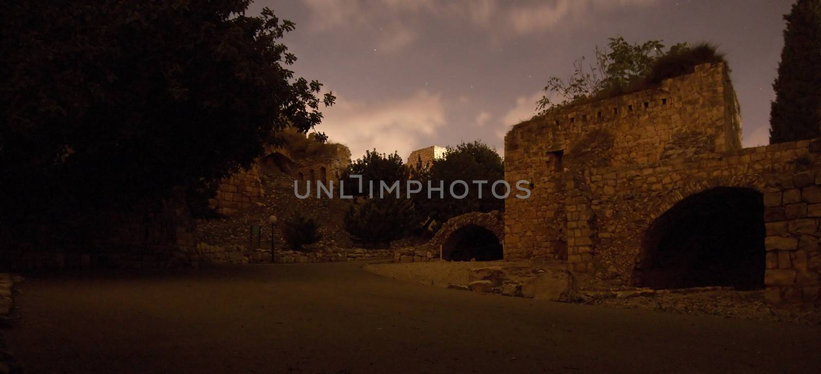 Yekhiam national park Castle in Israel night view