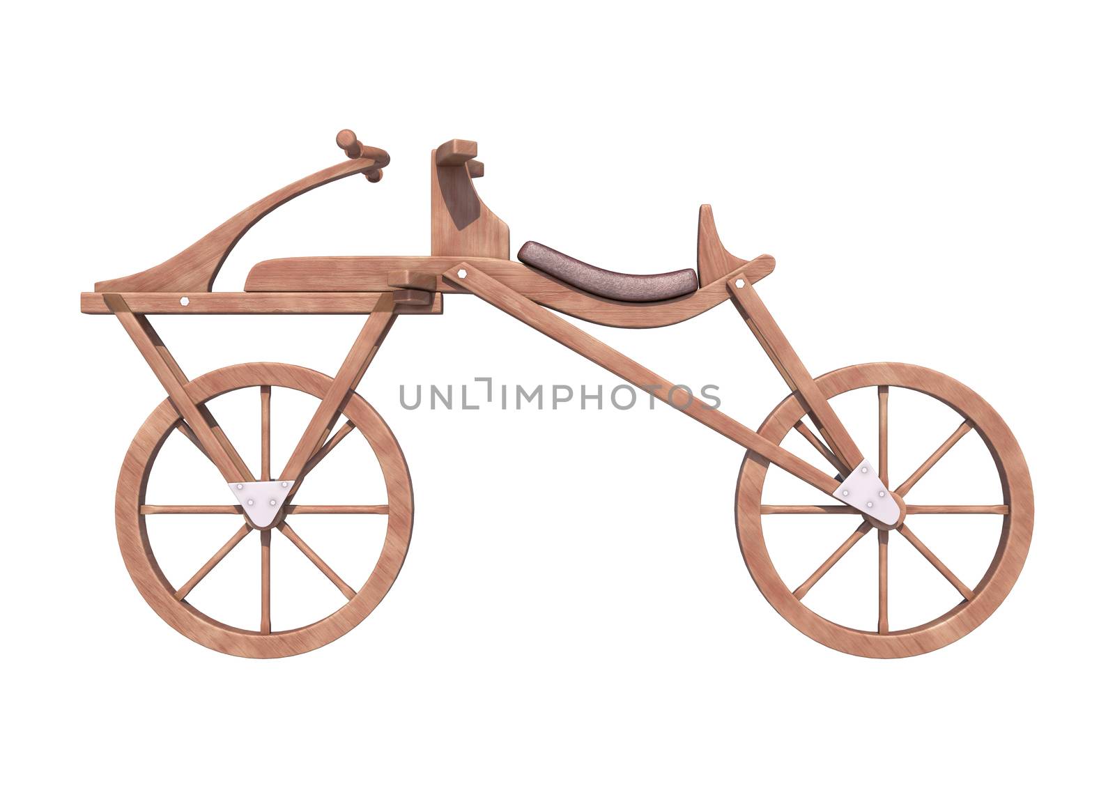 3D digital render of an old fashioned bicycle isolated on white background