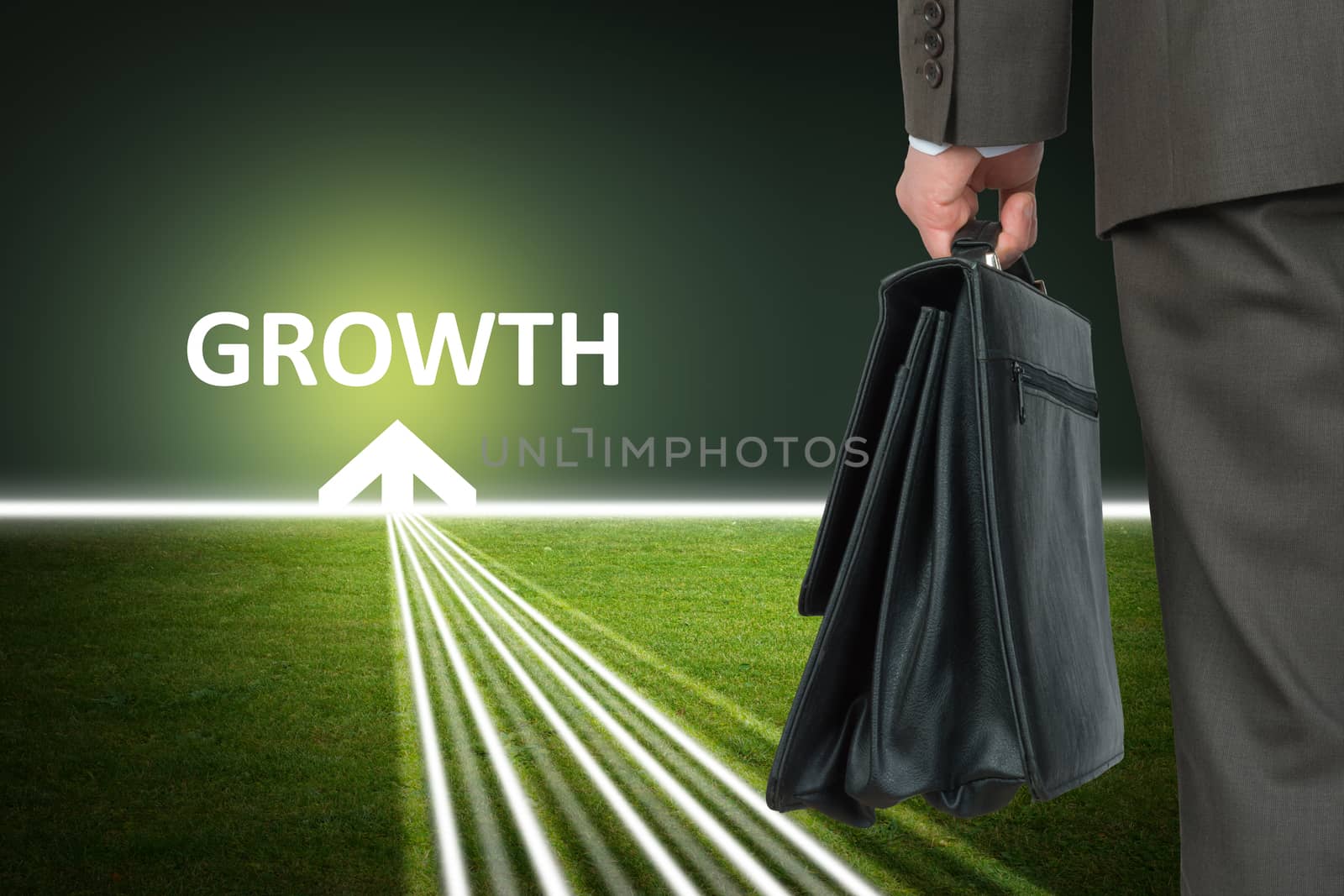 Businessman with case and word growth by cherezoff