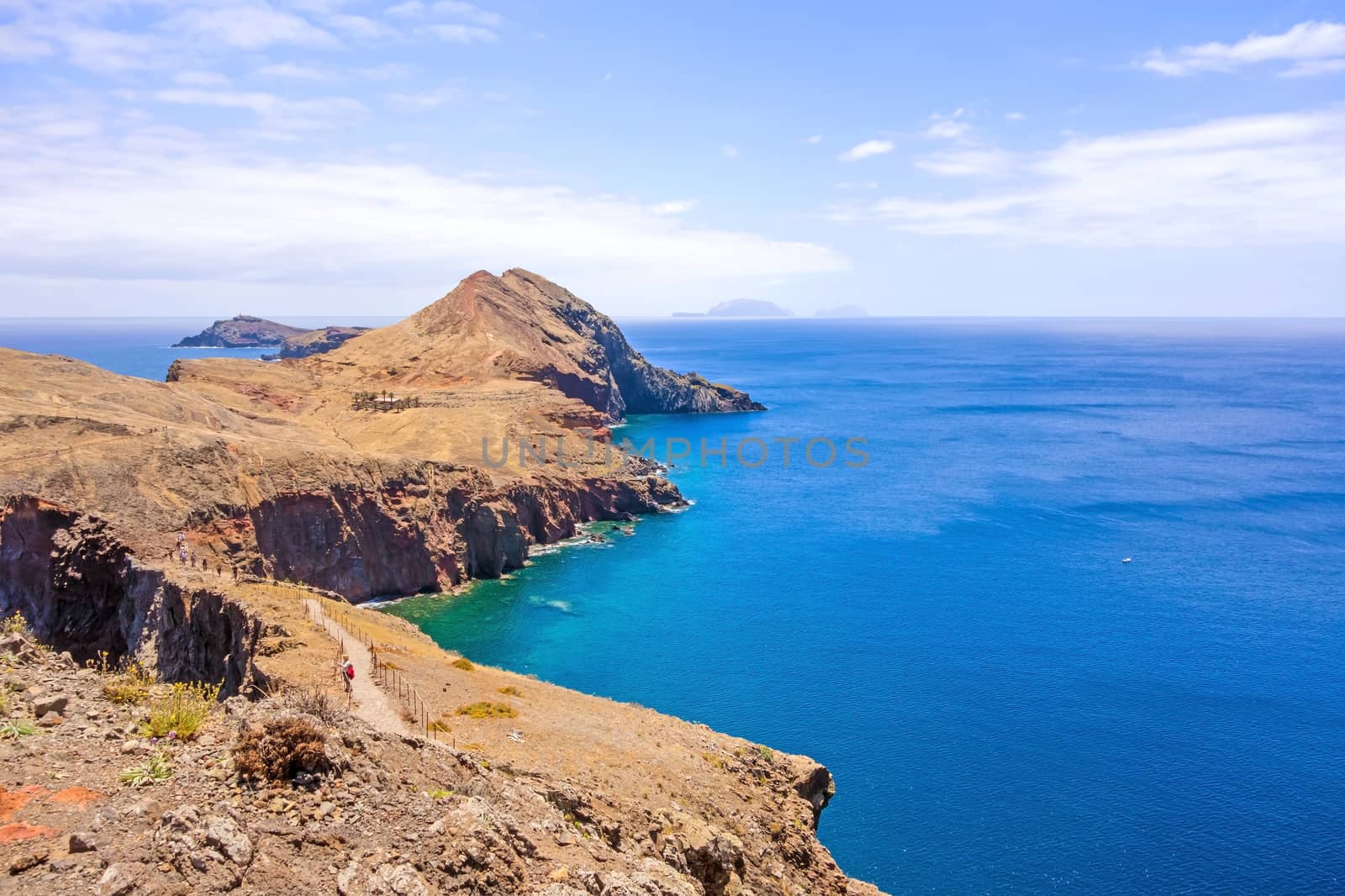 View towards rock gate Ponta do Furado - the most easterly point of Madeira - peninsula Ponta de Sao Lourenco