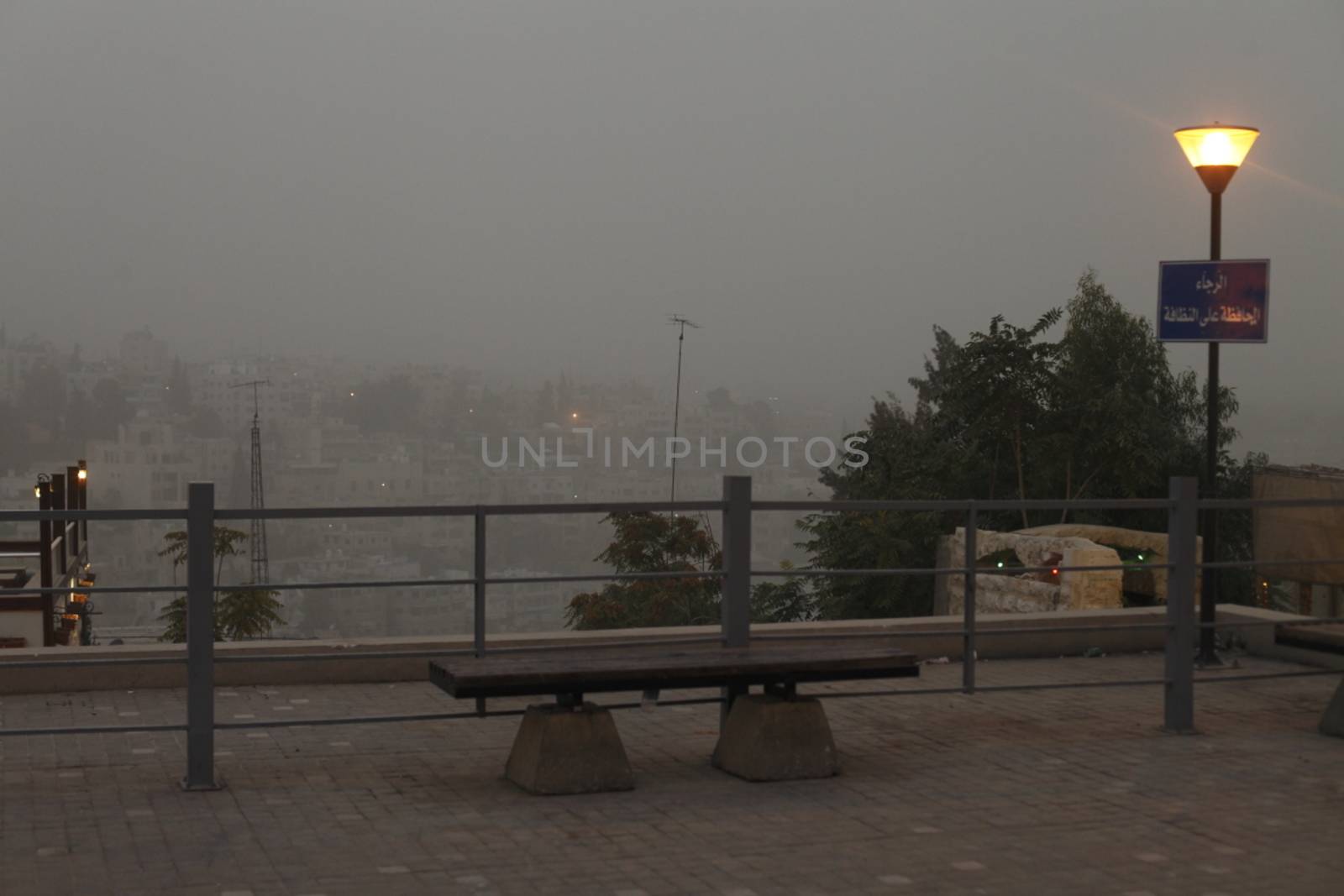 JORDAN, Amman : A thick sandstorm cloak the Jordan capital city Amman in Othman Bin Affan street and other regions in the Middle East on November 4, 2015, disrupting travel for the US first lady. 