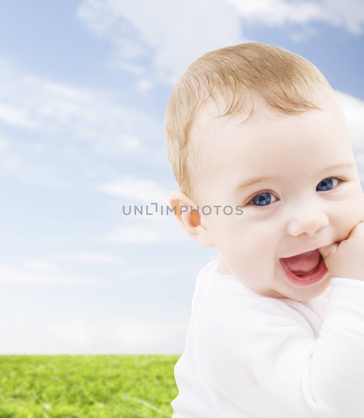 child, people and happiness concept - adorable baby boy