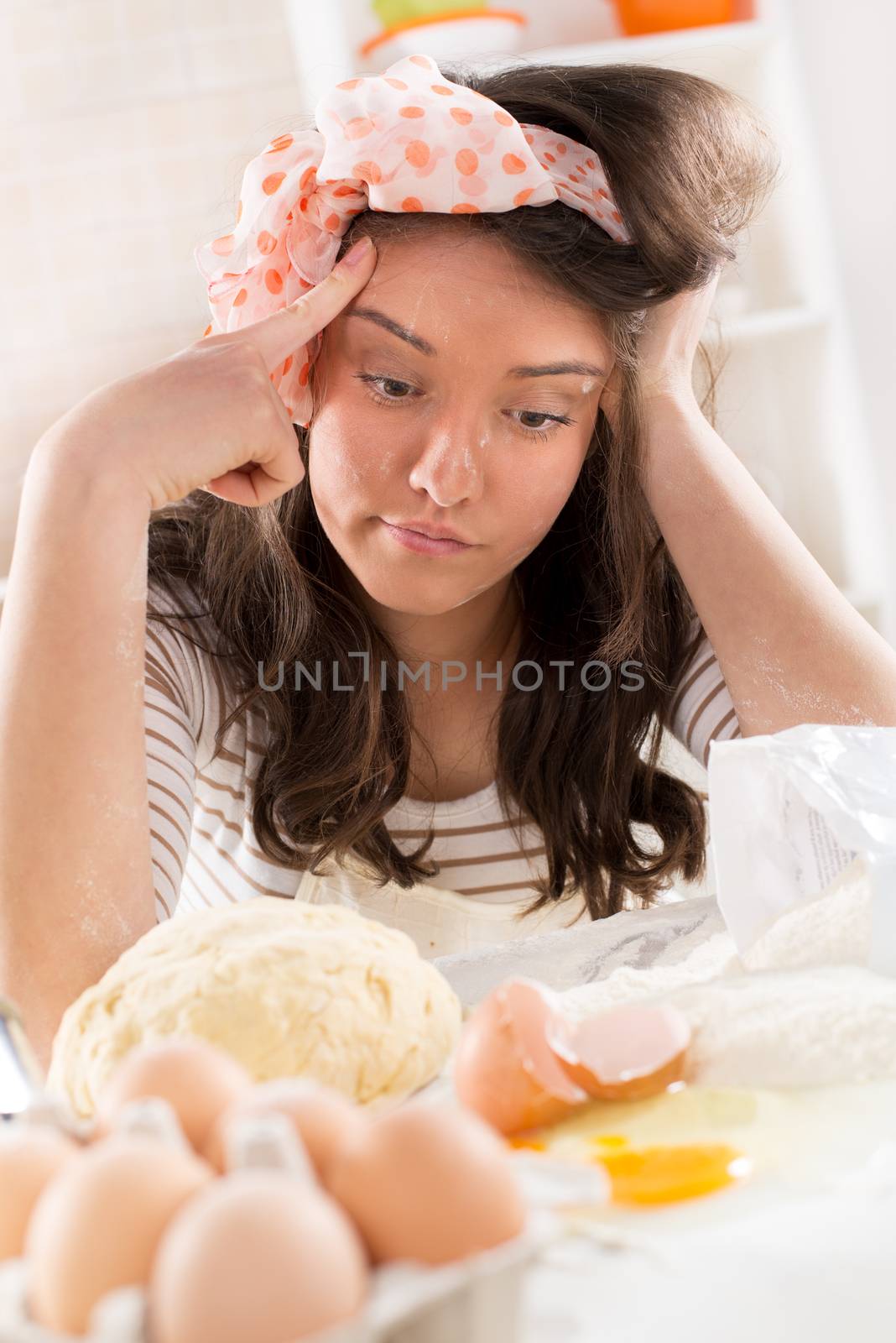 Imagined Young woman making dough