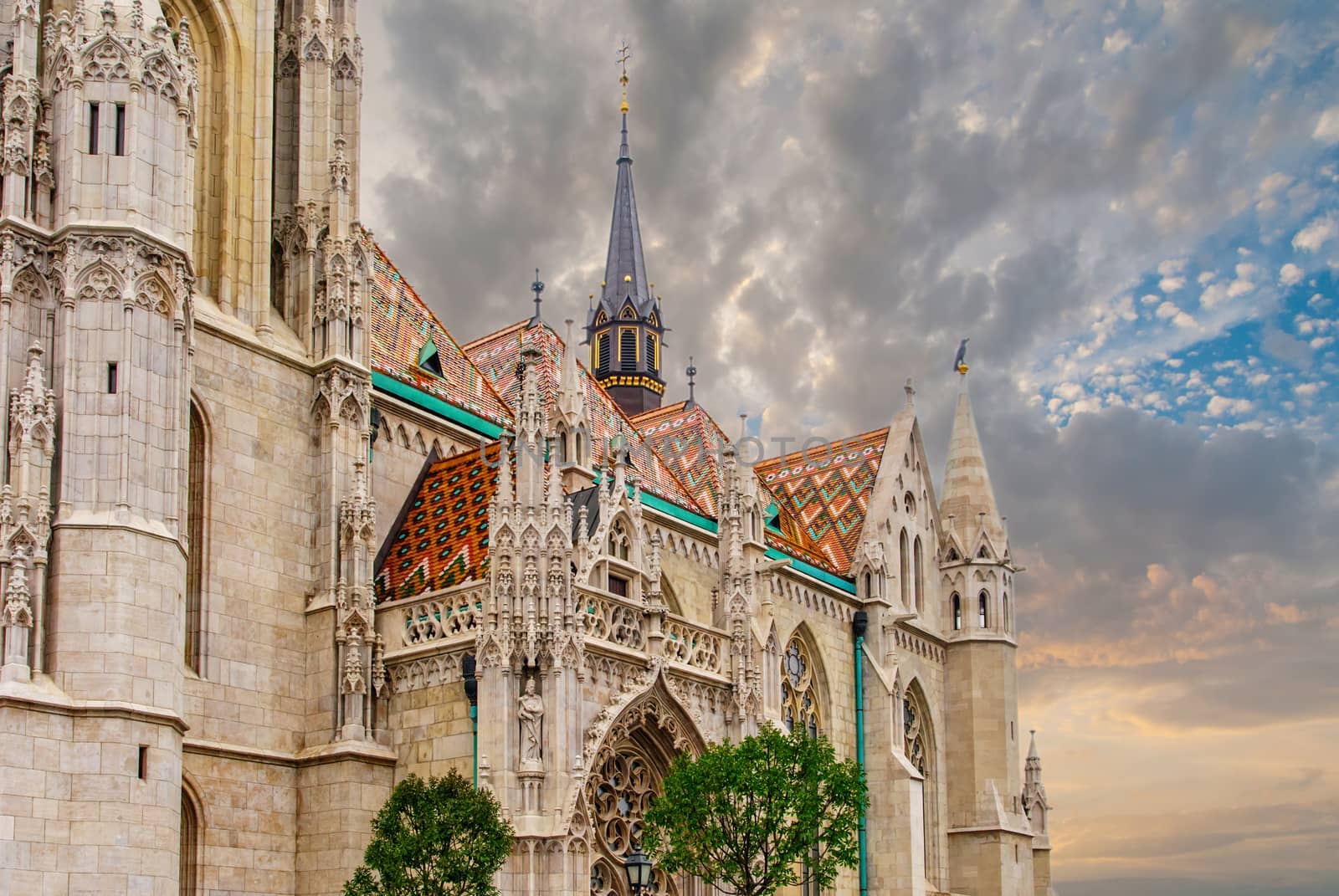 Budapest, Hungary. Matthias or Parish Church of Our Lady Mary was built in 13th century, now in Neo-Gothic architecture style landmark of hungarian country.