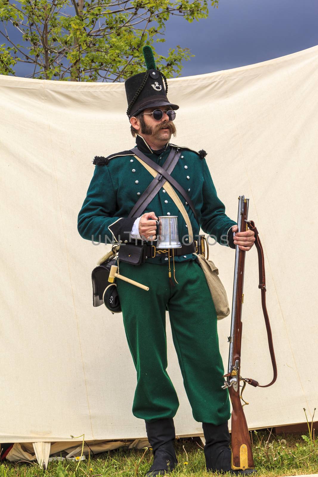 CALGARY CANADA JUN 13 2015:  The Military Museum organized "Summer Skirmish" event where an unidentified soldier is seen  in a historical Reenactment Battle.