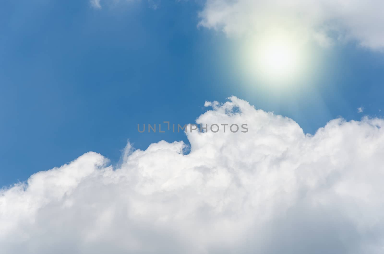 blue sky with cloud and sun.
