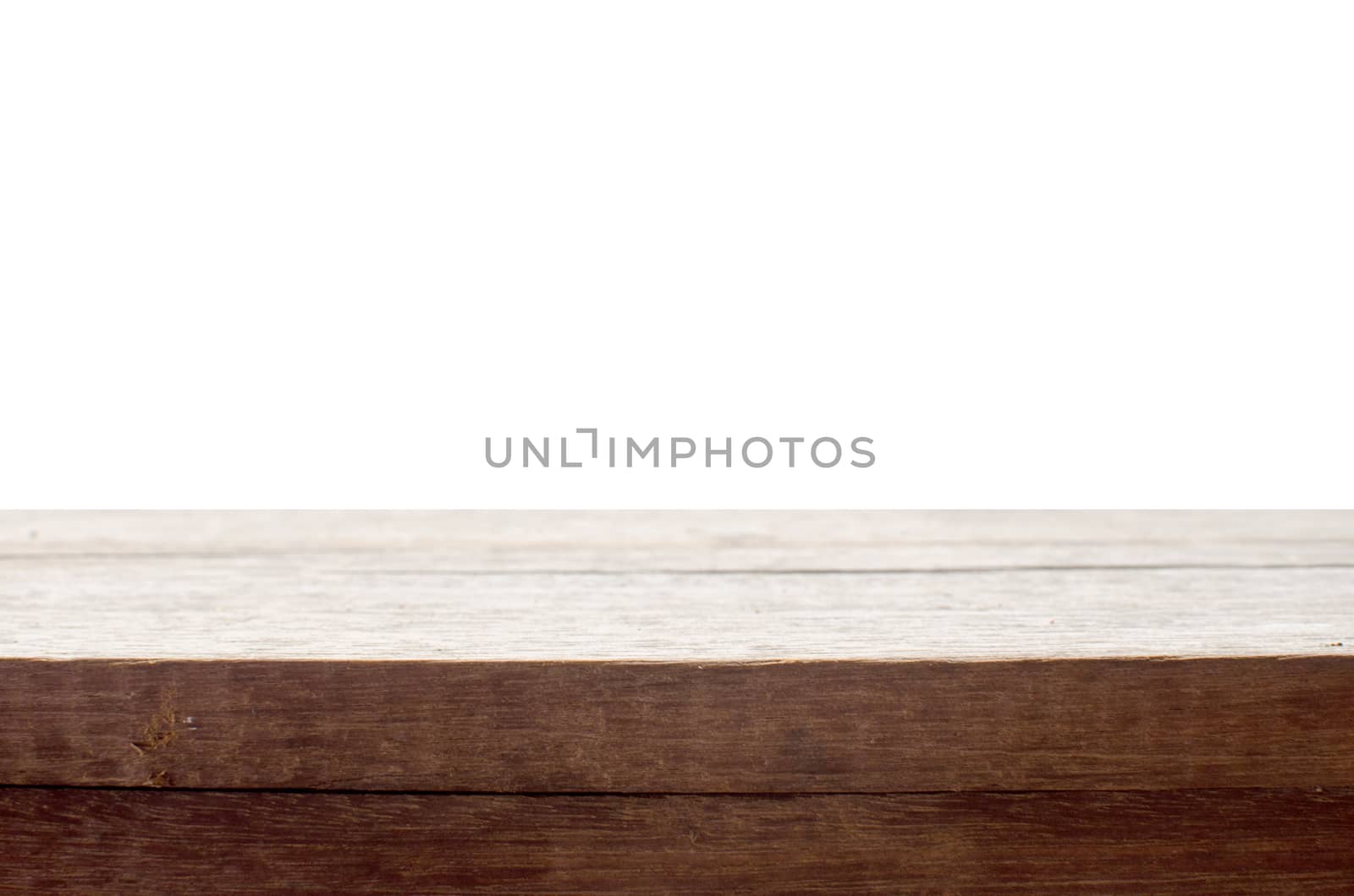 Wood table top on white background