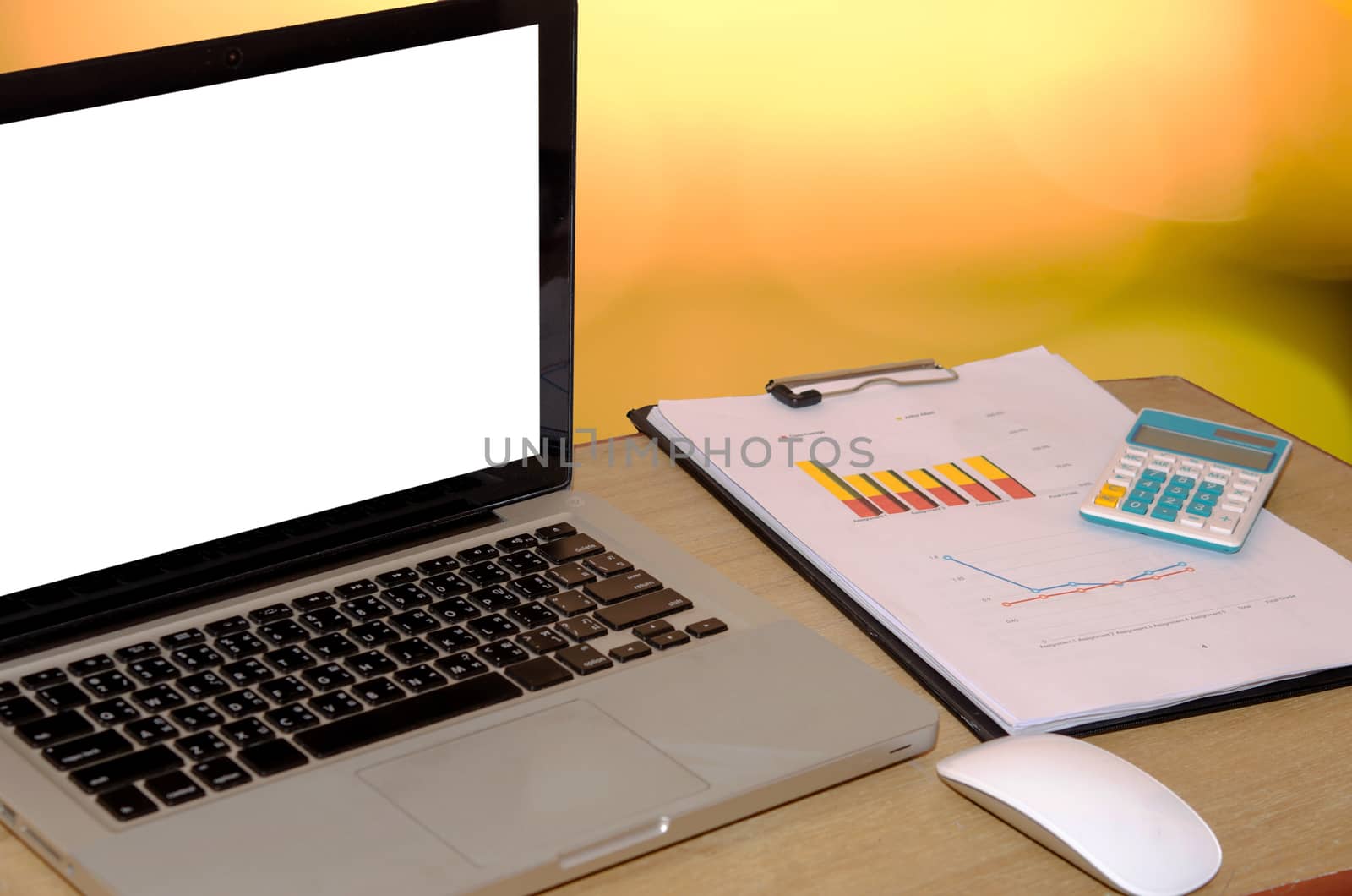 computer and document on the desk.