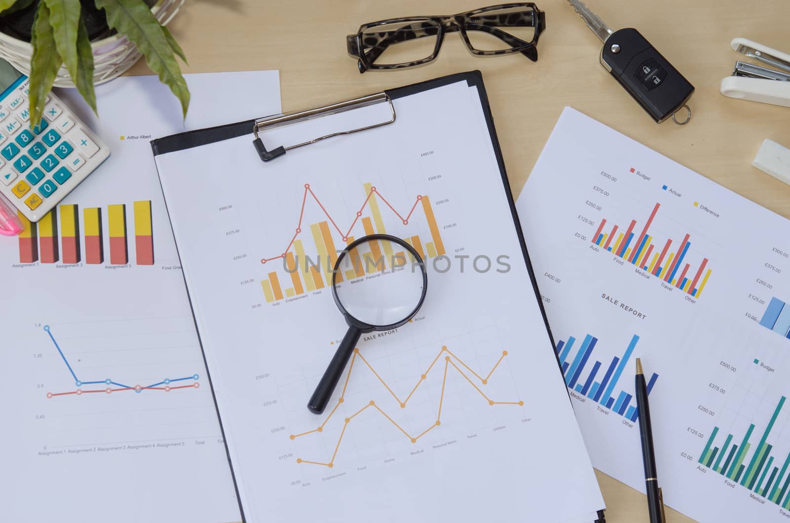 colorful graphs, charts, marketing research and business annual report background