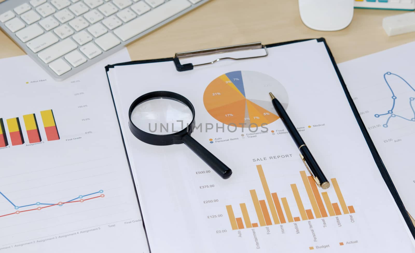 colorful graphs, charts, marketing research and business annual report background