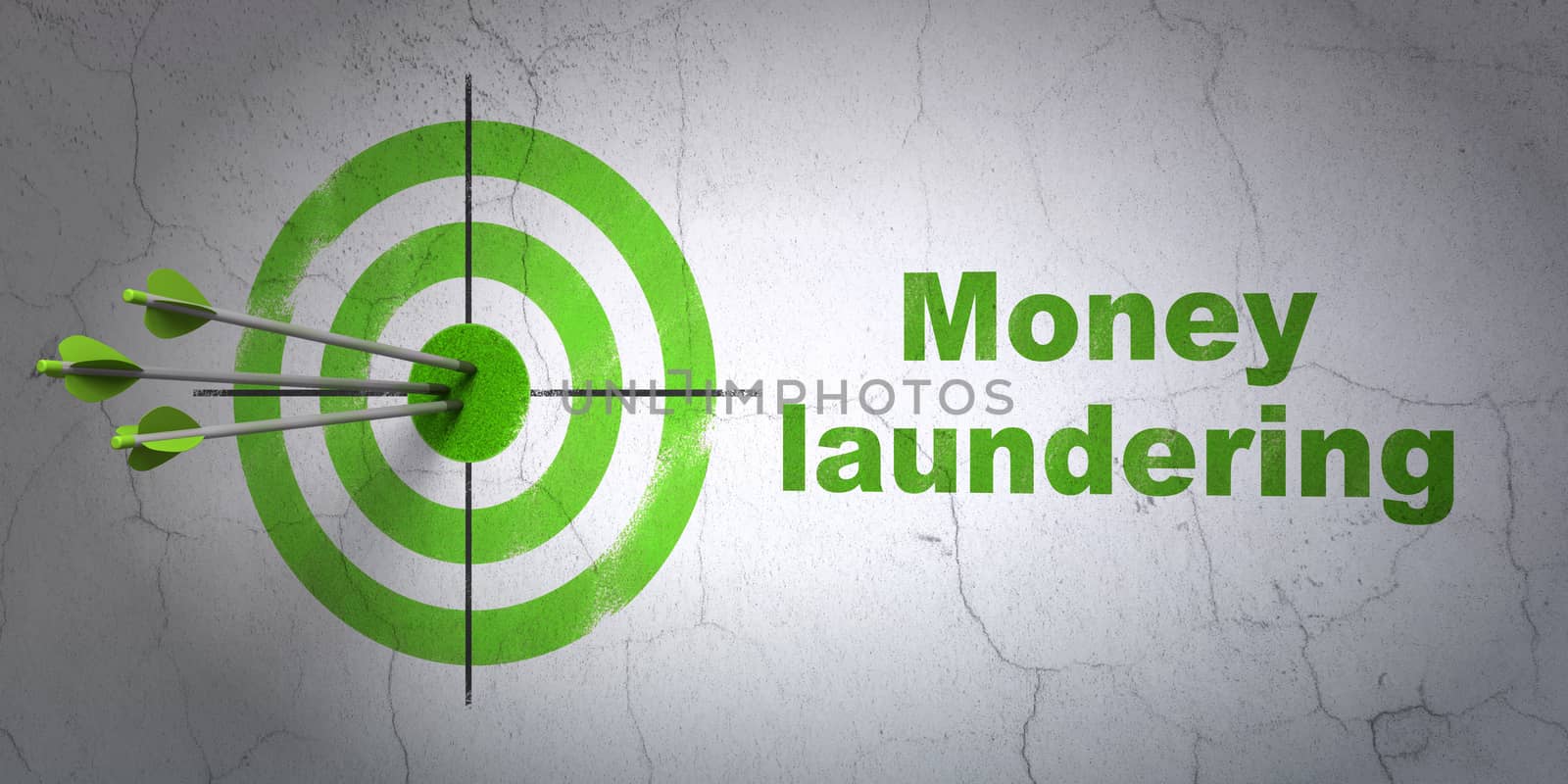 Success banking concept: arrows hitting the center of target, Green Money Laundering on wall background