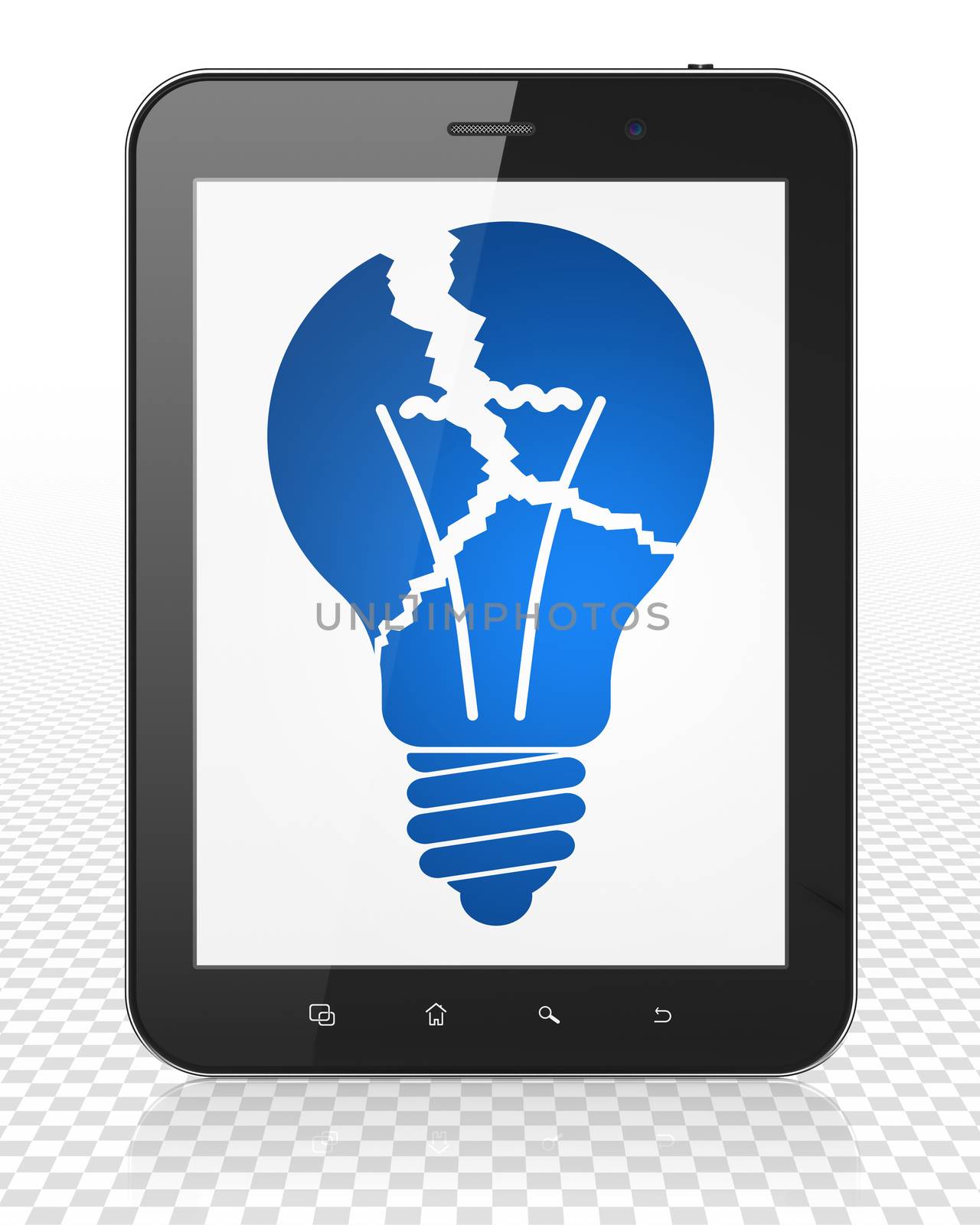 Finance concept: Tablet Pc Computer with Light Bulb on display by maxkabakov