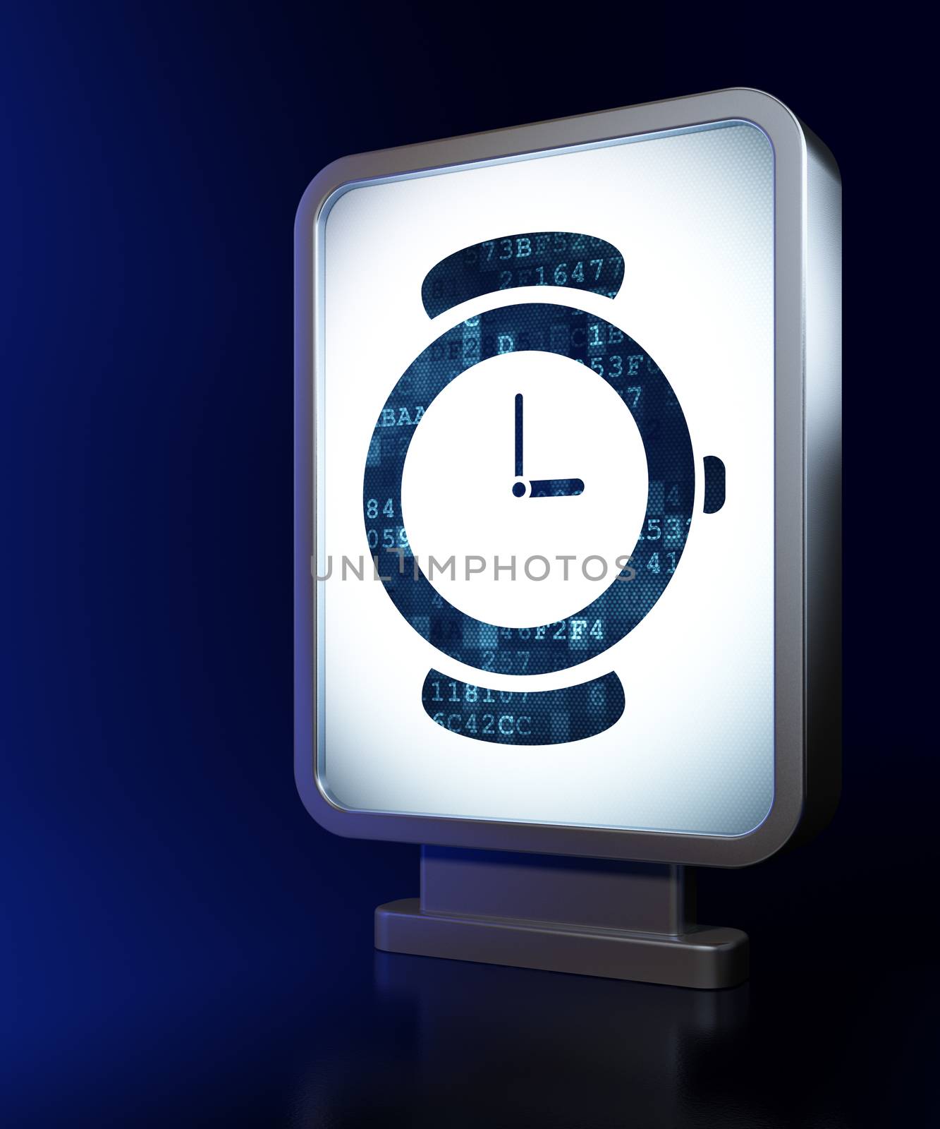 Timeline concept: Hand Watch on billboard background by maxkabakov