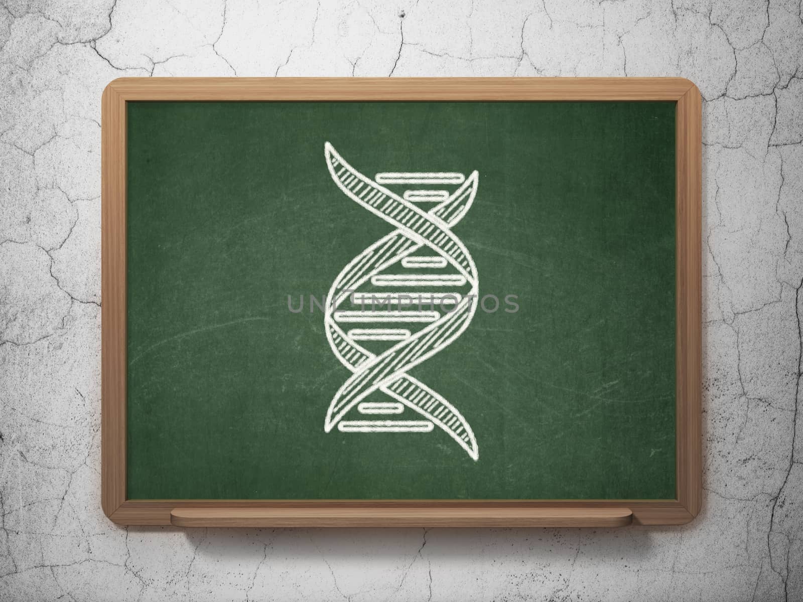 Medicine concept: DNA icon on Green chalkboard on grunge wall background