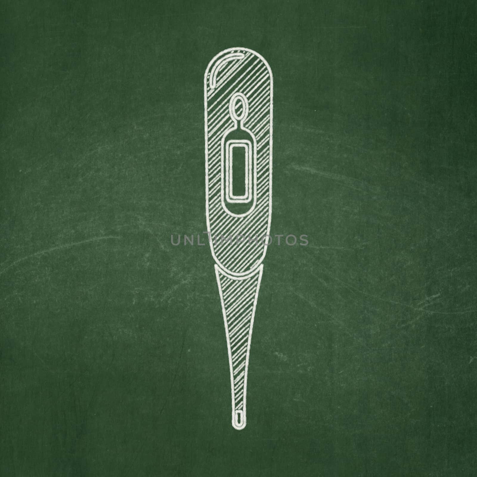 Medicine concept: Thermometer icon on Green chalkboard background