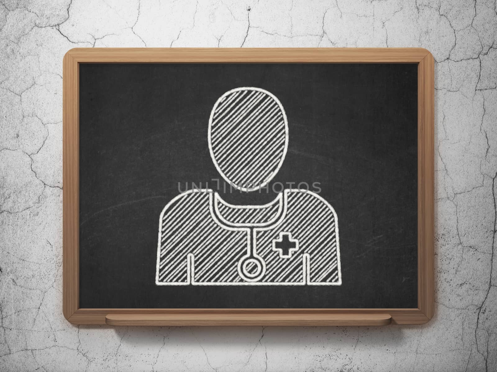 Health concept: Doctor on chalkboard background by maxkabakov