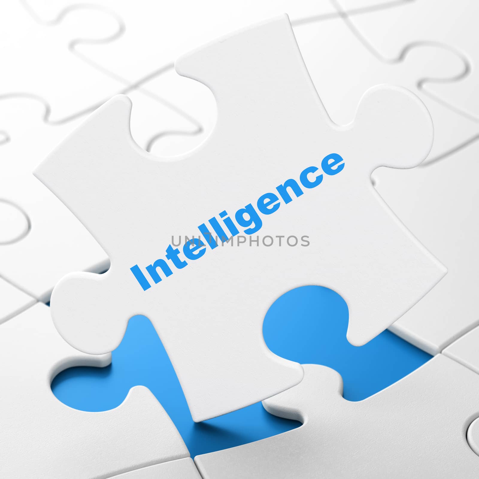 Learning concept: Intelligence on White puzzle pieces background, 3d render