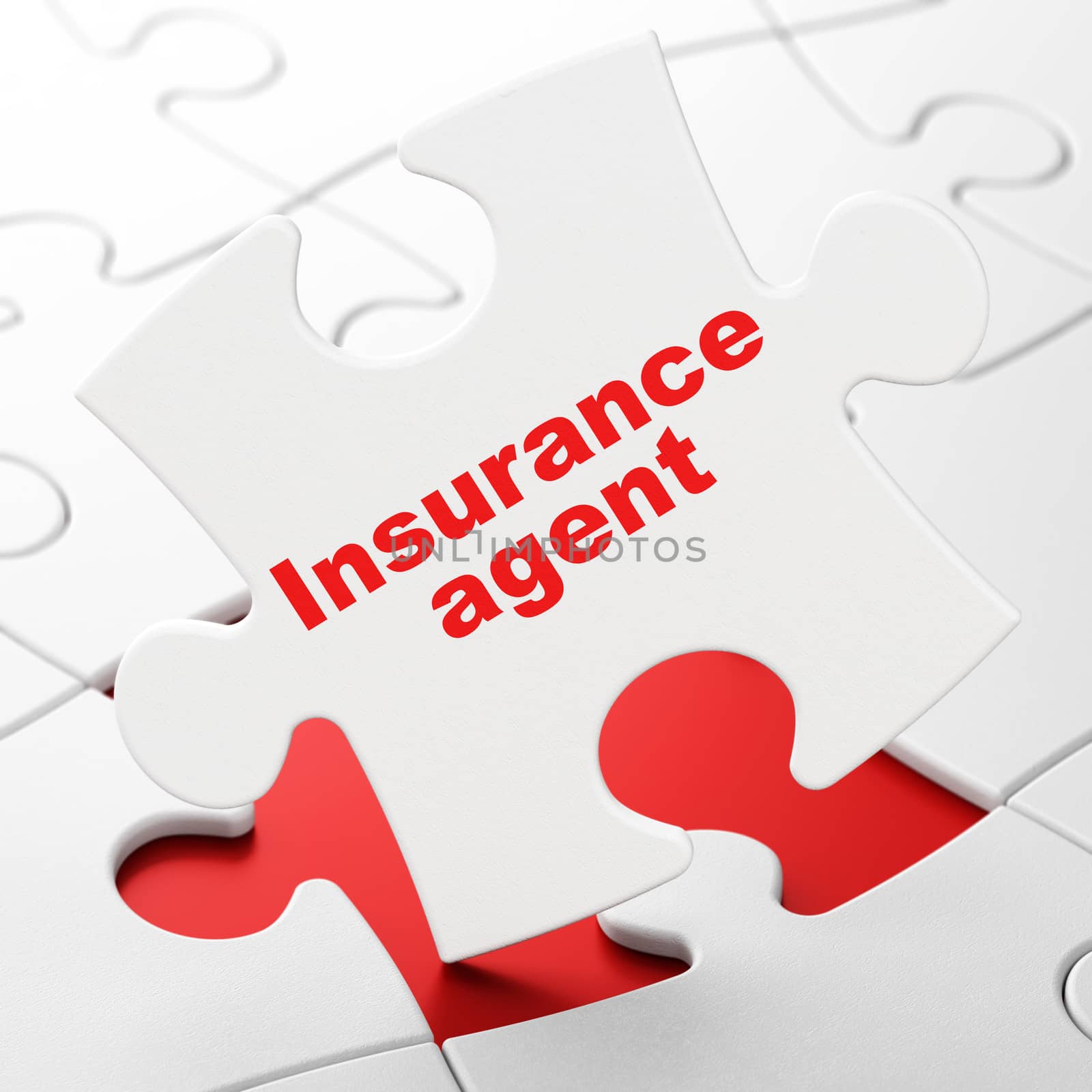 Insurance concept: Insurance Agent on White puzzle pieces background, 3d render