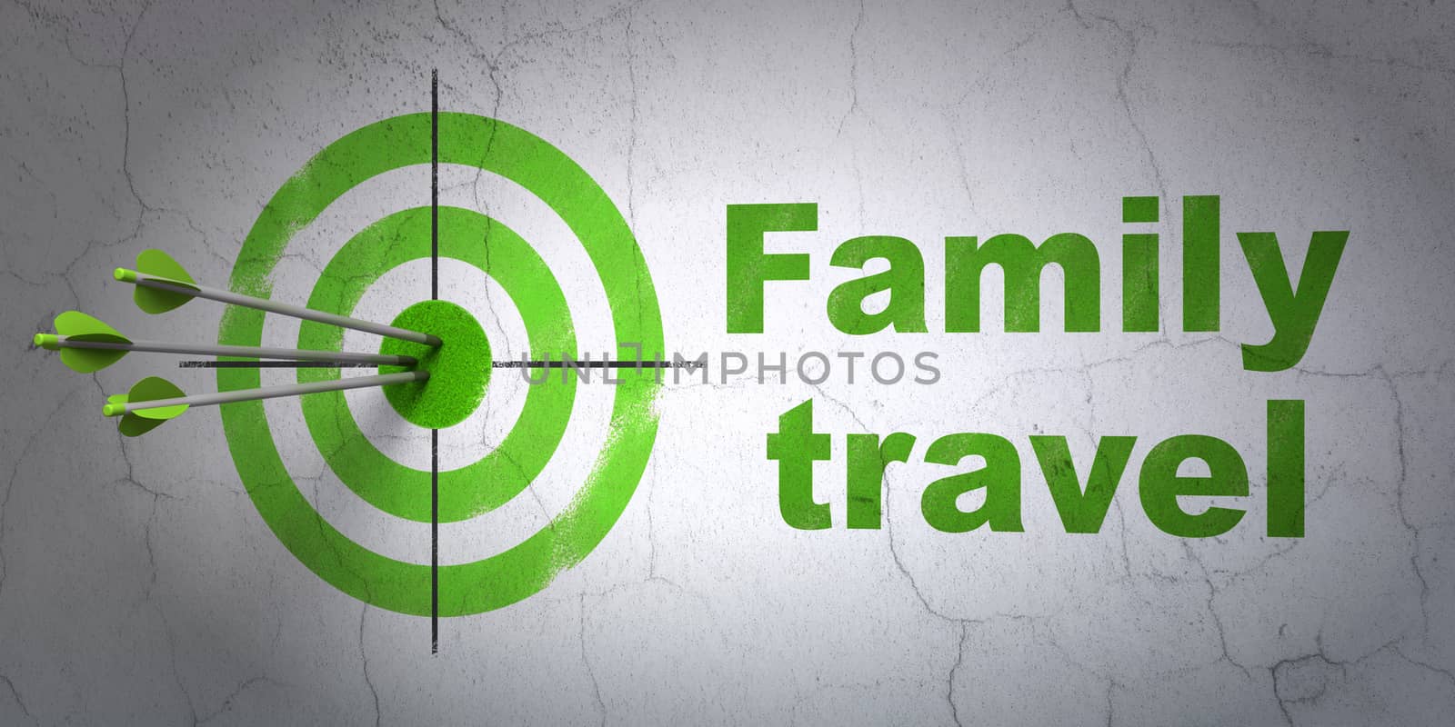 Travel concept: target and Family Travel on wall background by maxkabakov