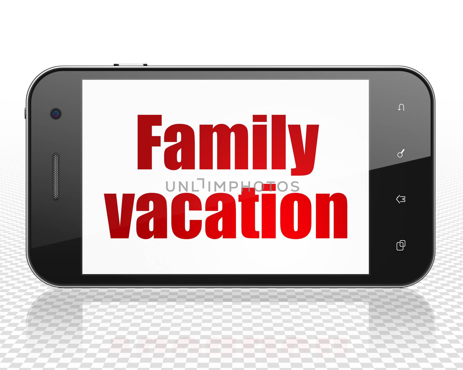 Tourism concept: Smartphone with Family Vacation on display by maxkabakov