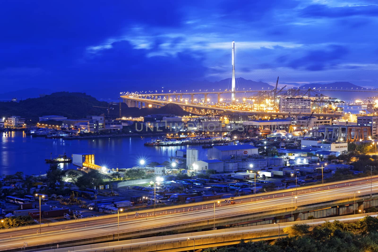 Hong Kong West Kowloon Corridor highway bridge at night